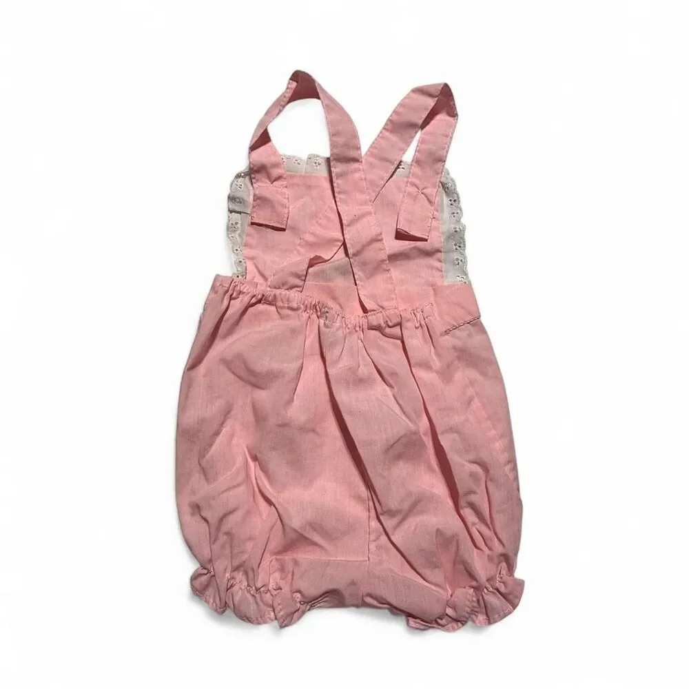 Vintage Cuties by Judy‎ Baby Pink Embroidered Floral Romper Overalls Size 12M
